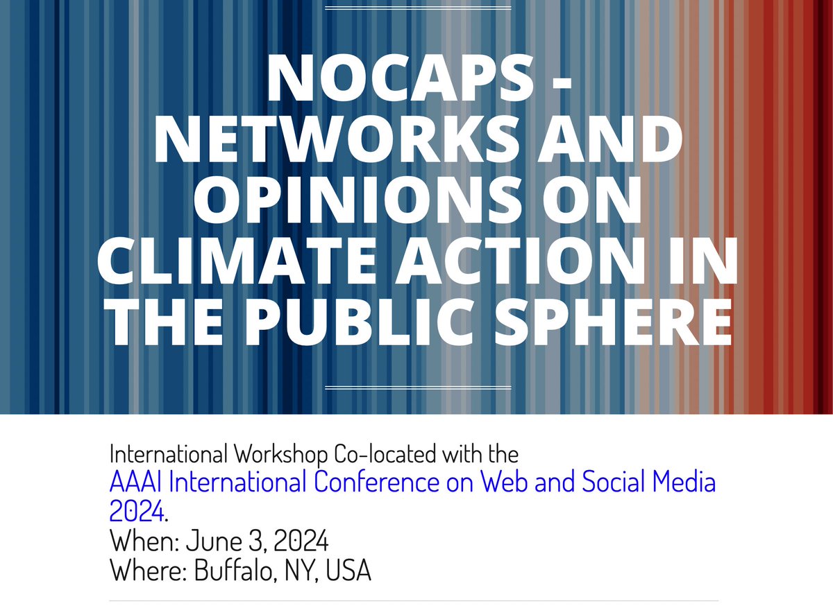 📣 Doing computational research on how we form opinions on climate change? How does climate awareness spread? When does communication bring change?

Have some early results to present, or published work to discuss?

Join our NO CAPS workshop at <a href="/icwsm/">ICWSM</a>!

👉 no-caps.github.io/2024/