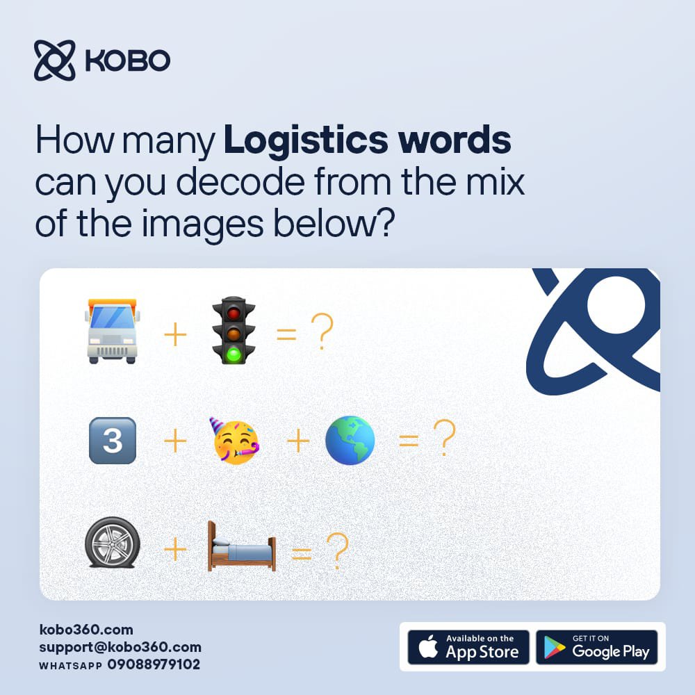 kobo_360's tweet image. Rumour has it only the smartest 1% will get all right. Can you? 😉
Retweet with your answers and we'd let you know if you've got it right.
#Kobo360 #BrainQuiz