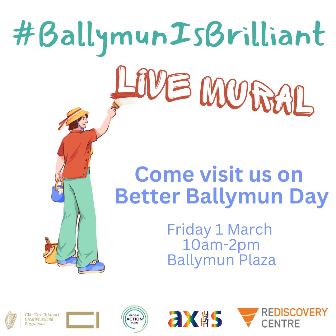 Come visit us outside the Axis Theatre, next Friday, for #BetterBallymun Day. We're asking you: What makes Ballymun brilliant? We're launching the #BallymunIsBrilliant project, funded by @CreativeIreland and implemented by @gapireland, @axisBallymun and @RediscoveryCtr