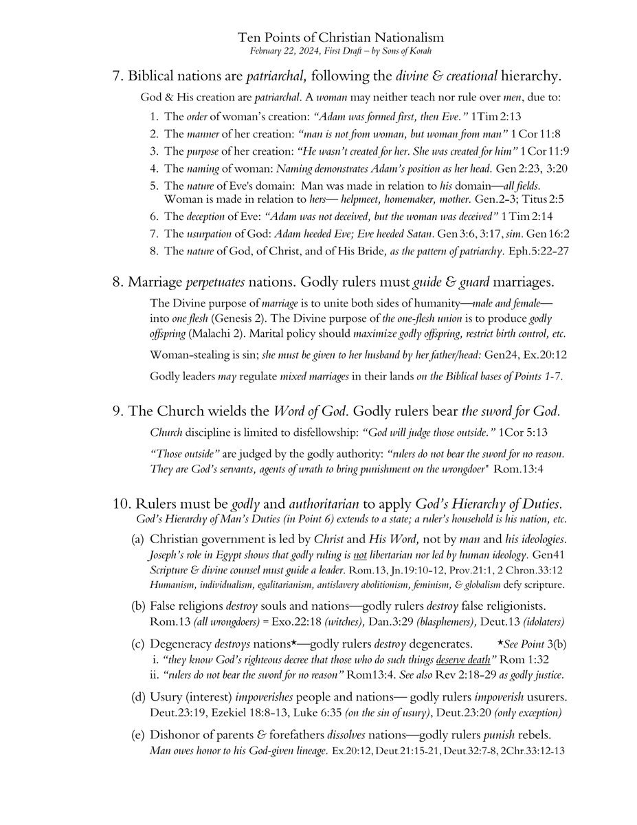KorahSons's tweet image. Ten Points on Christian Nationalism
I welcome feedback & correction on this distillation of biblical nationhood, governance, and patriarchy into a ten-point document on Christian Nationalism.
PDF—Draft 1, Feb 2024:
dropbox.com/scl/fi/0rhvjof…