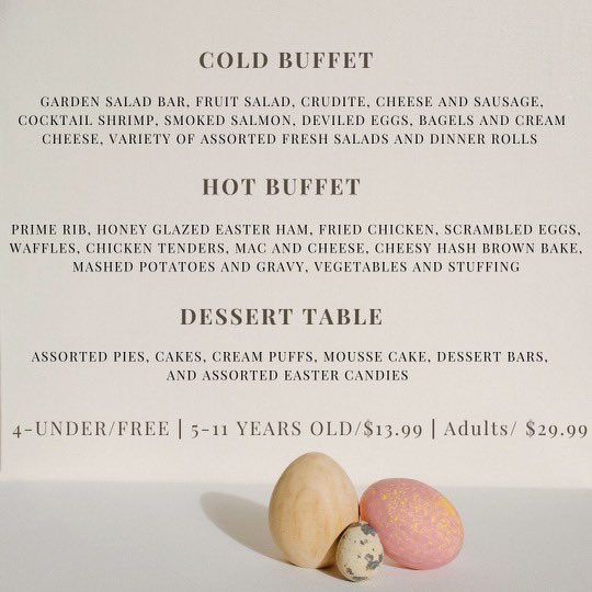 We are now taking Reservation’s for Easter Brunch on Sunday March 31st. Call us at 920 884 9909 to het on the books. #easterdecor