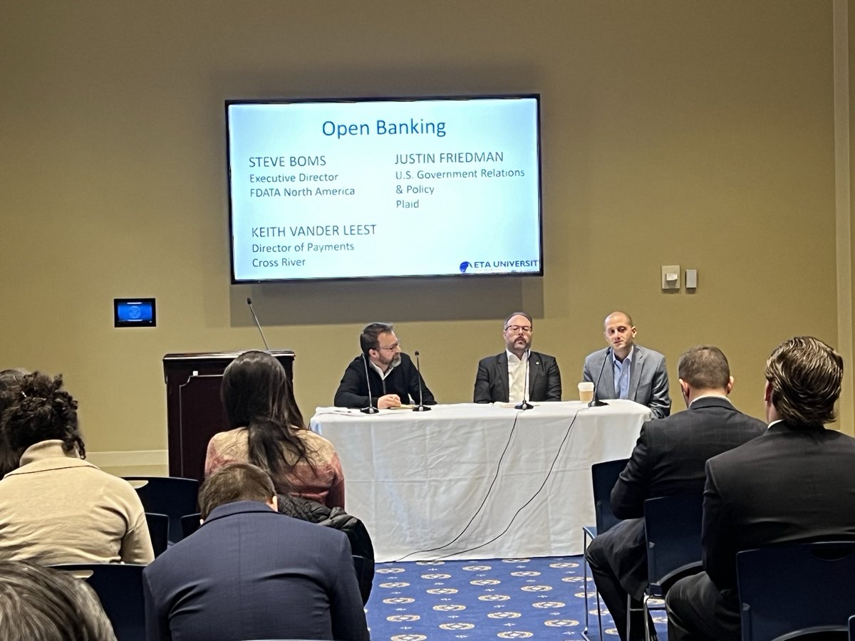 FDATAnorth's tweet photo. Today, Steve Boms, Executive Director, FDATA NA, joined forces with our members @Plaid and @CrossRiverBank at the @ElecTranAssoc's University (ETAU) on Capitol Hill to shed light on the intricacies of open banking and Section 1033. #OpenBanking #Section1033 #FinanceInnovation https://t.co/8rems6KPIF
