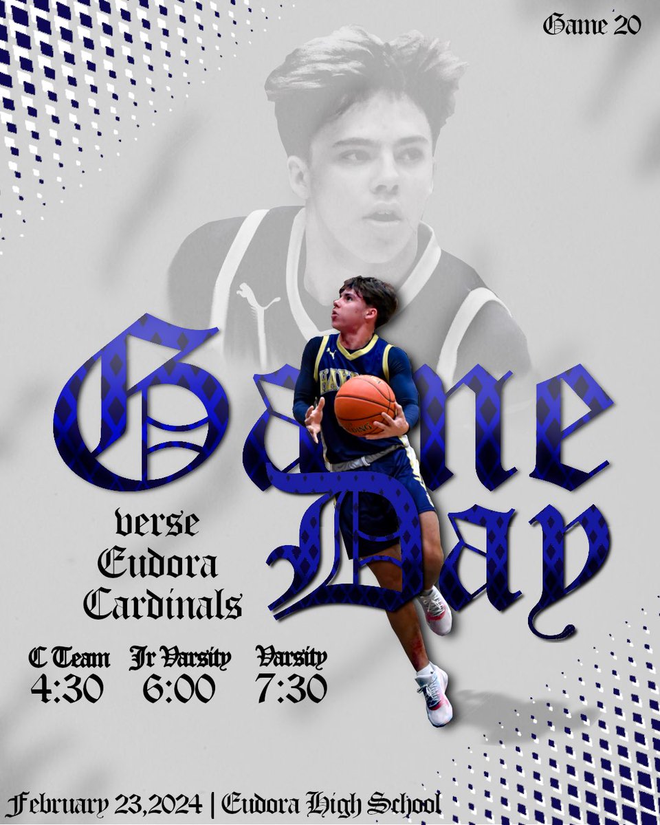 GAMEDAY #20:
🆚 Eudora
📍 @ Eudora High School 
⌚️4:30/6:00/7:30