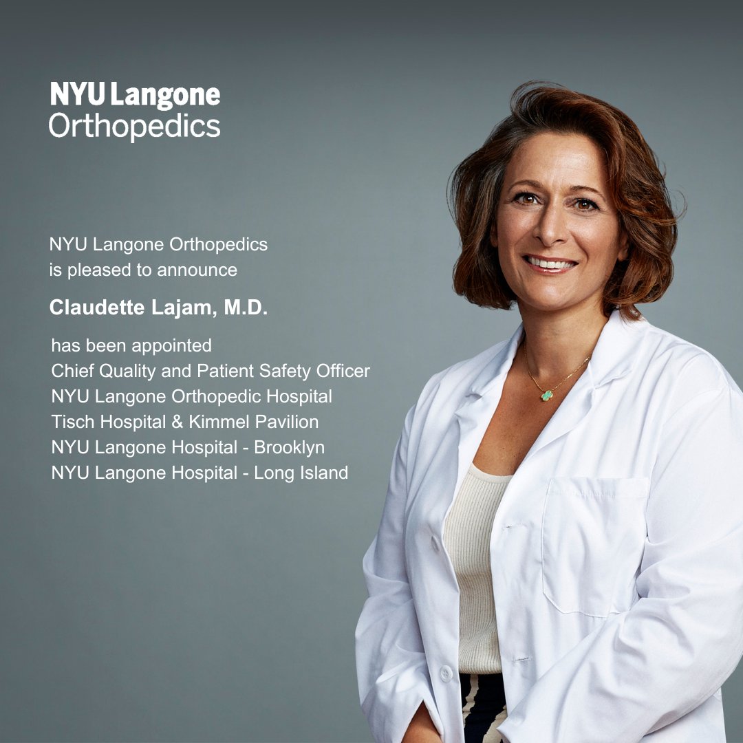 Congratulations to Dr. Lajam <a href="/orthochick/">Dr. Claudette Lajam</a> on her appointment as NYU Langone Orthopedics Chief Quality and Patient Safety Officer. #orthotwitter 🙌👏