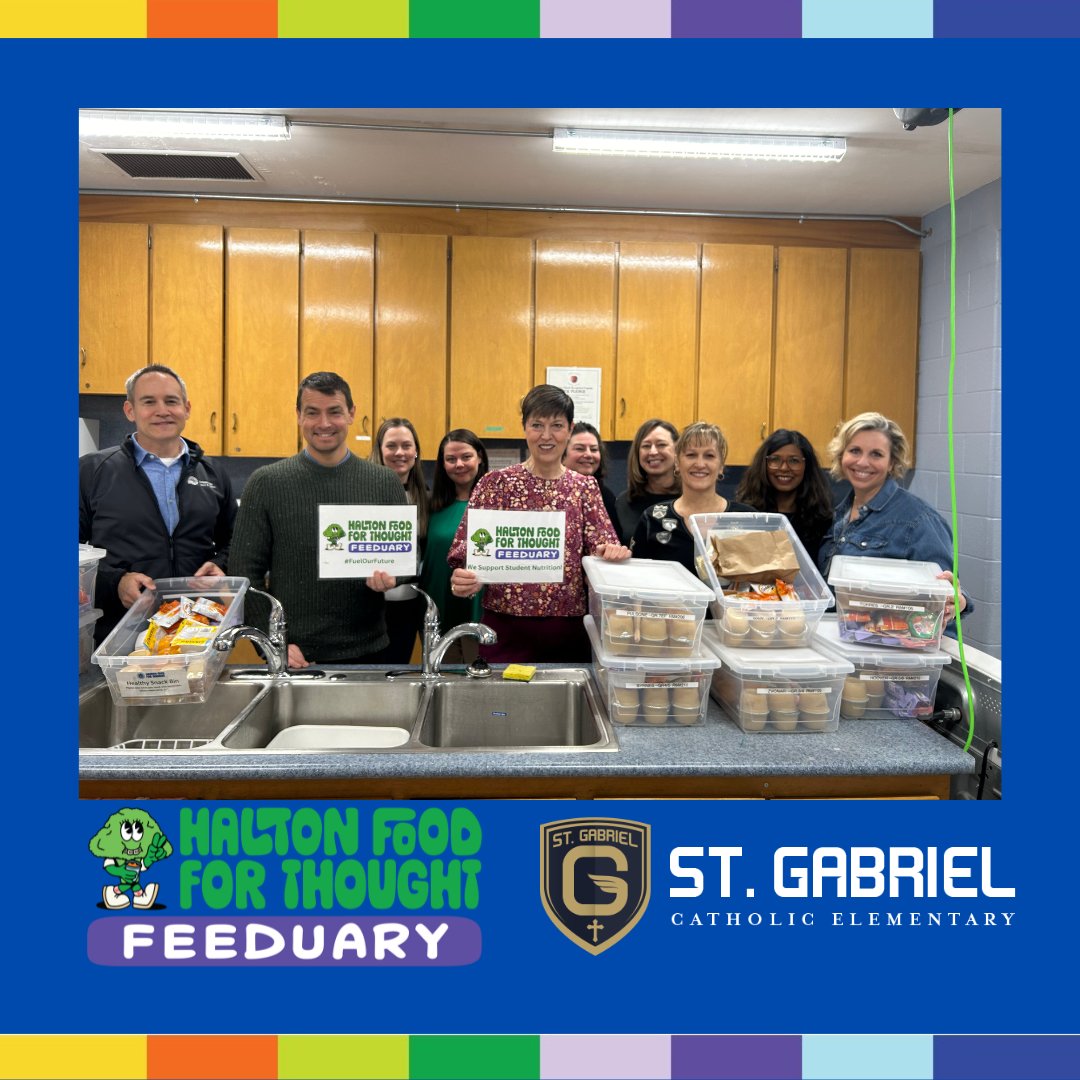 HaltonFFT's tweet photo. What a #FEEDUARY visit this morning! Thank you to our guests @unitedwayhh President & CEO Brad Park @MariannMeedWard @vankayak @PamDamoff Tala from @karinagould’s office & @HCDSB Trustee @TrishNP36 for helping prepare the Healthy Food Bins at @stgabrielhcdsb for their students https://t.co/hdsQpEZMCZ