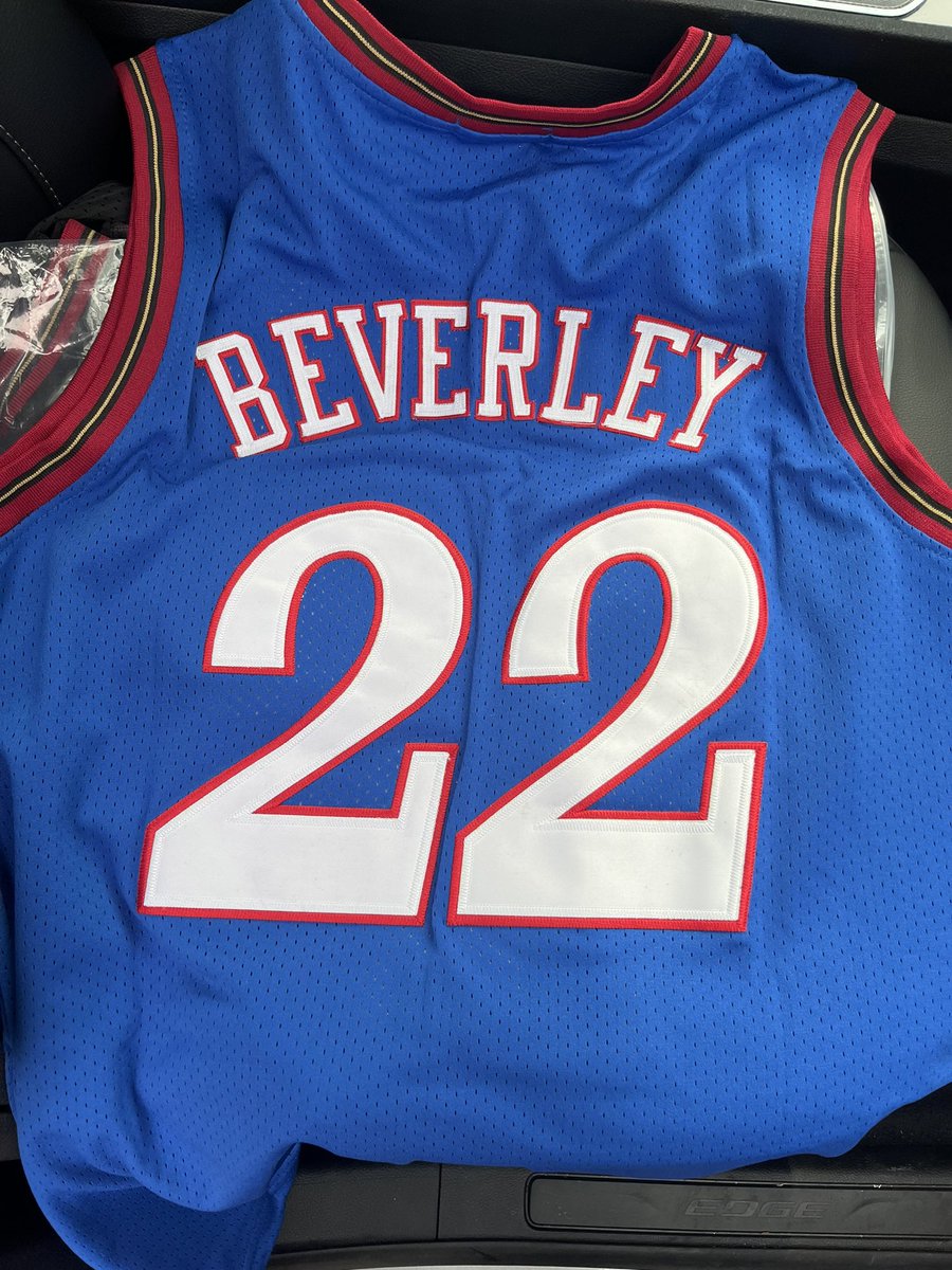 kinrzla's tweet photo. We’re heading to the game Sunday for your return to Philly. Let’s grab a pregame pic Pat! We made custom Pat Bev Iverson era Sixers jerseys you’re our favorite player! @patbev21 @rone @PatBevPod https://t.co/CEYzPLv4mr