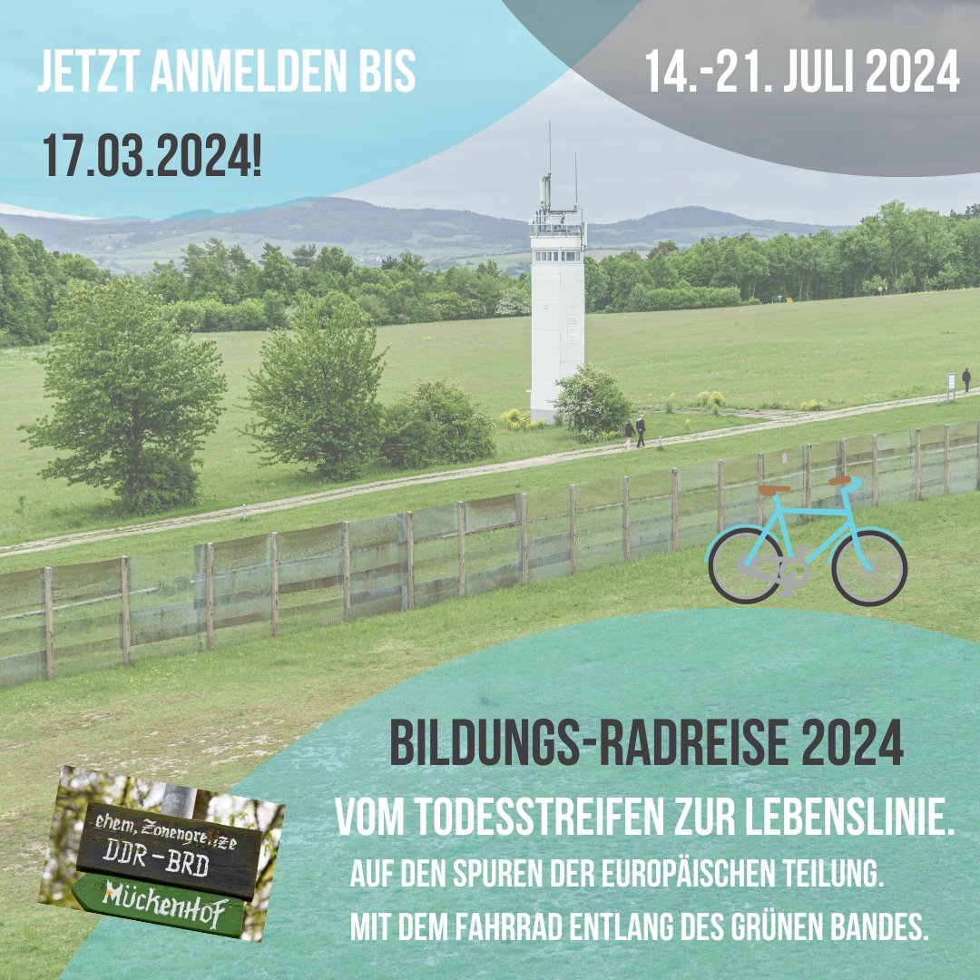 DtGesellschaft's tweet photo. 🚴‍♂️🌿 Vom 14.-21. Juli 2024 geht's auf Bildungsradreise – von Fulda nach Wernigerode. Erfahrt die Spuren der 🇩🇪&amp;🇪🇺 Teilung &amp; diskutiert die Einheit. Für junge Entdecker/innen (18-45 J.) | 7 Tage Natur, Geschichte &amp; Kultur. 📅 Anmeldeschluss: 17.03.24. Mehr: https://t.co/Z85ICXy9L1 https://t.co/5OxS2sOqNj