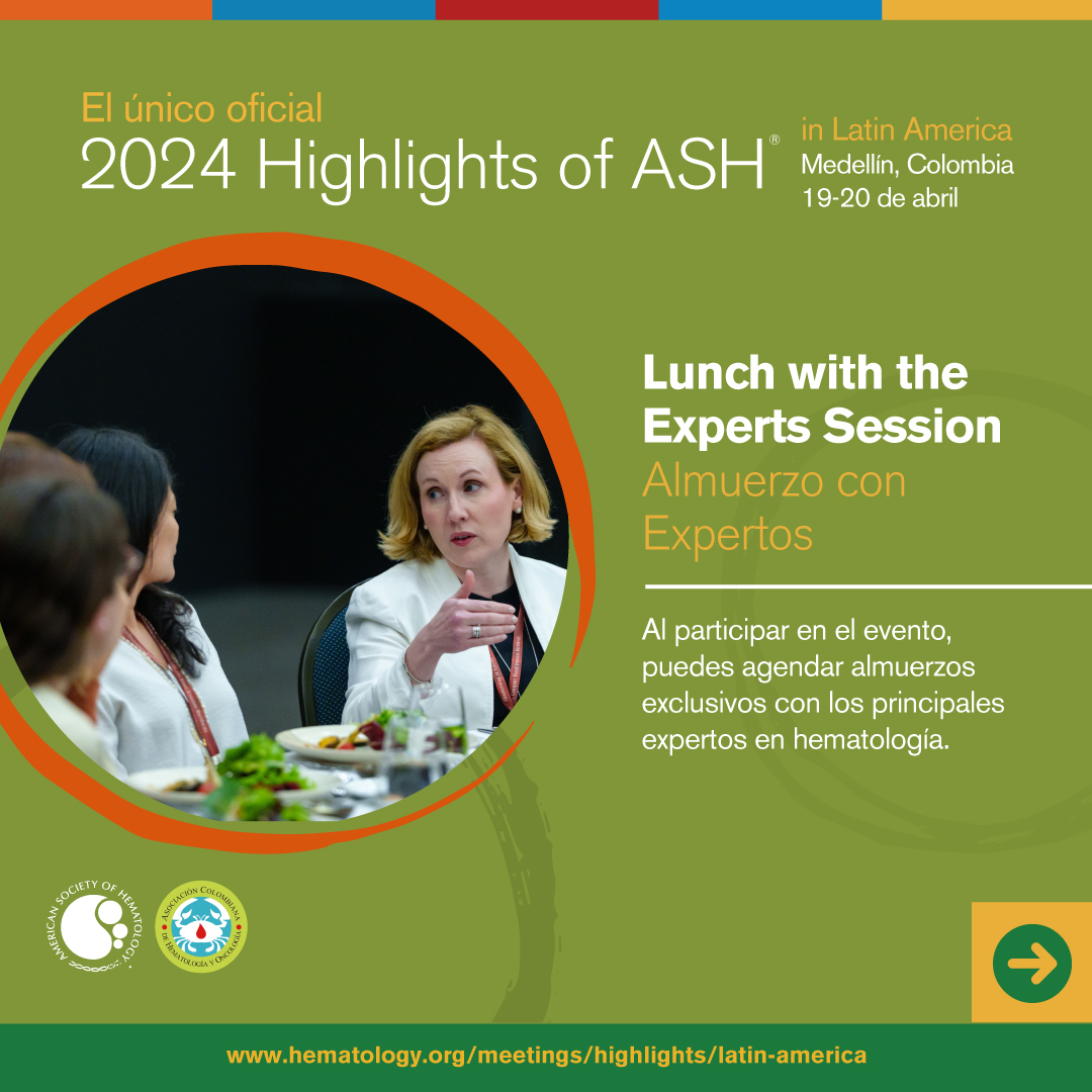 En el evento 2024 Highlights of ASH® en América Latina, disfruta de almuerzos exclusivos con expertos de diversas áreas de hematología. Inscripciones anticipadas abiertas: hematology.org/meetings/highl… #ASH23 #ASH #ACHO #Hematologia