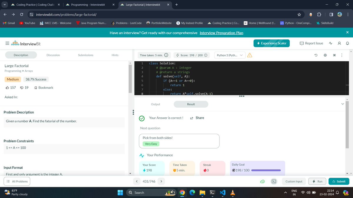 vermaraj2010's tweet photo. Hello All,
I have completed #Day053 of #365DaysofCode Challenge with @Scaler_official

Solved Large factorial question.

Scaler discord community link: https://t.co/IPOO4C7acY 

#scalerdiscord #codewithscaler #365daysofcodescaler #interviewBit https://t.co/Lnx8EcX5rY