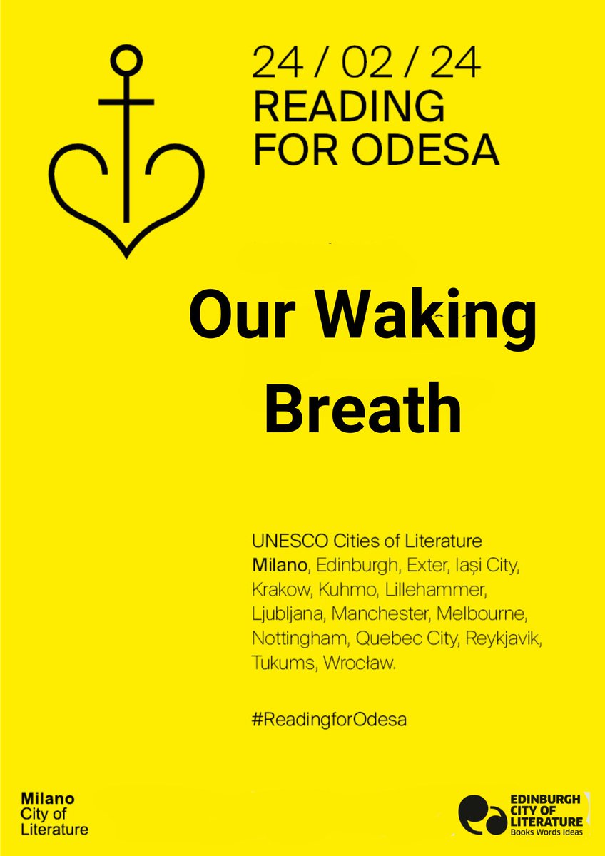 🇺🇦 Join us TODAY on 2nd anniversary of the invasion of Ukraine as @UNESCO #CitiesofLit join together in solidarity w/ #ReadingforOdesa 

Thanks @ByLeavesWeLive for offering this reading of poem curated by Scotland's Makar (National Poet),
@KathleenJamie 

bit.ly/3uDrZxK