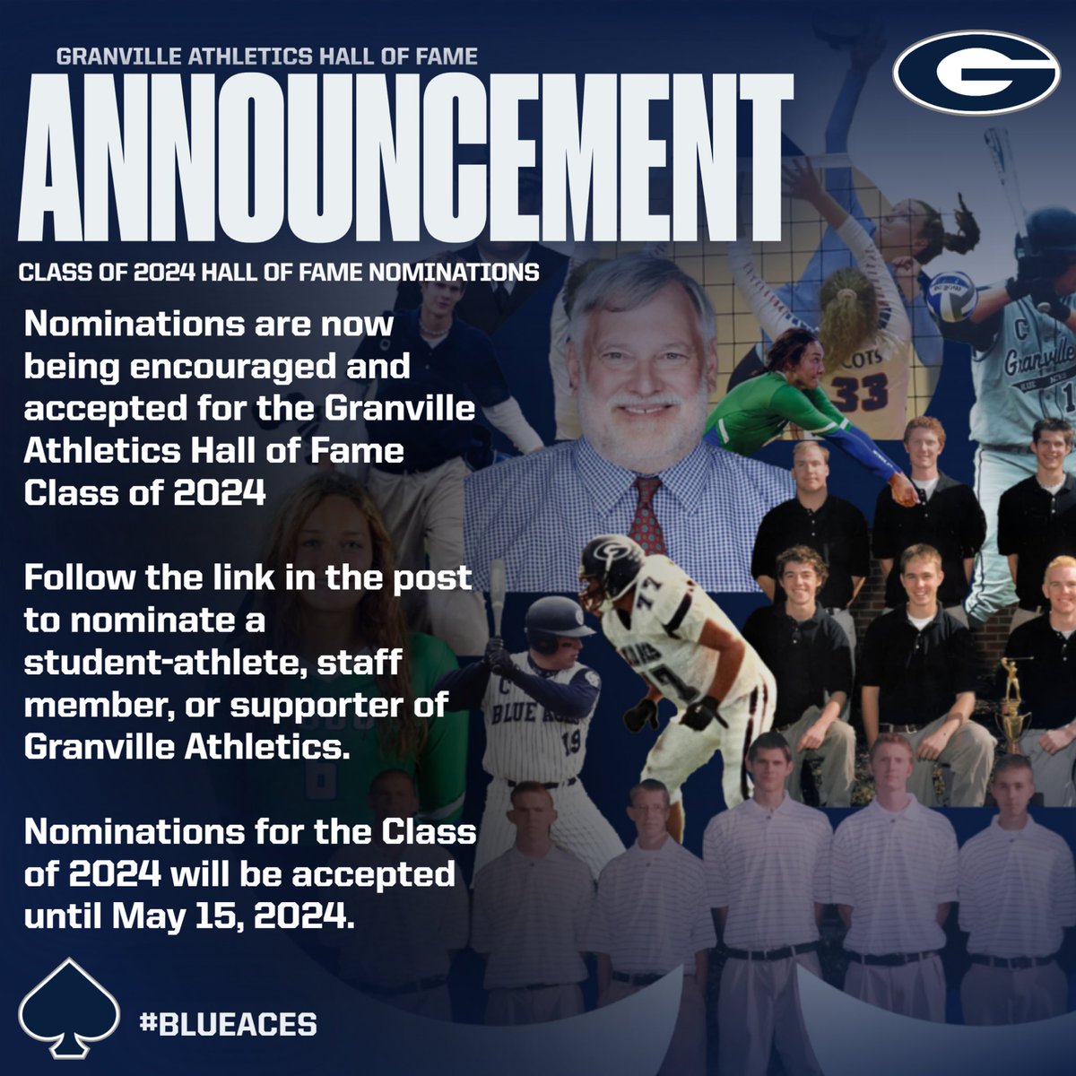 Granville Athletics | ♠️

Hall of Fame nominations are now being encouraged and accepted for the Class of 2024

Criteria: tinyurl.com/bddhwwvd
Nomination Form: tinyurl.com/y5kncyu8

🚨 Deadline: May 15, 2024

#BlueAces♠️