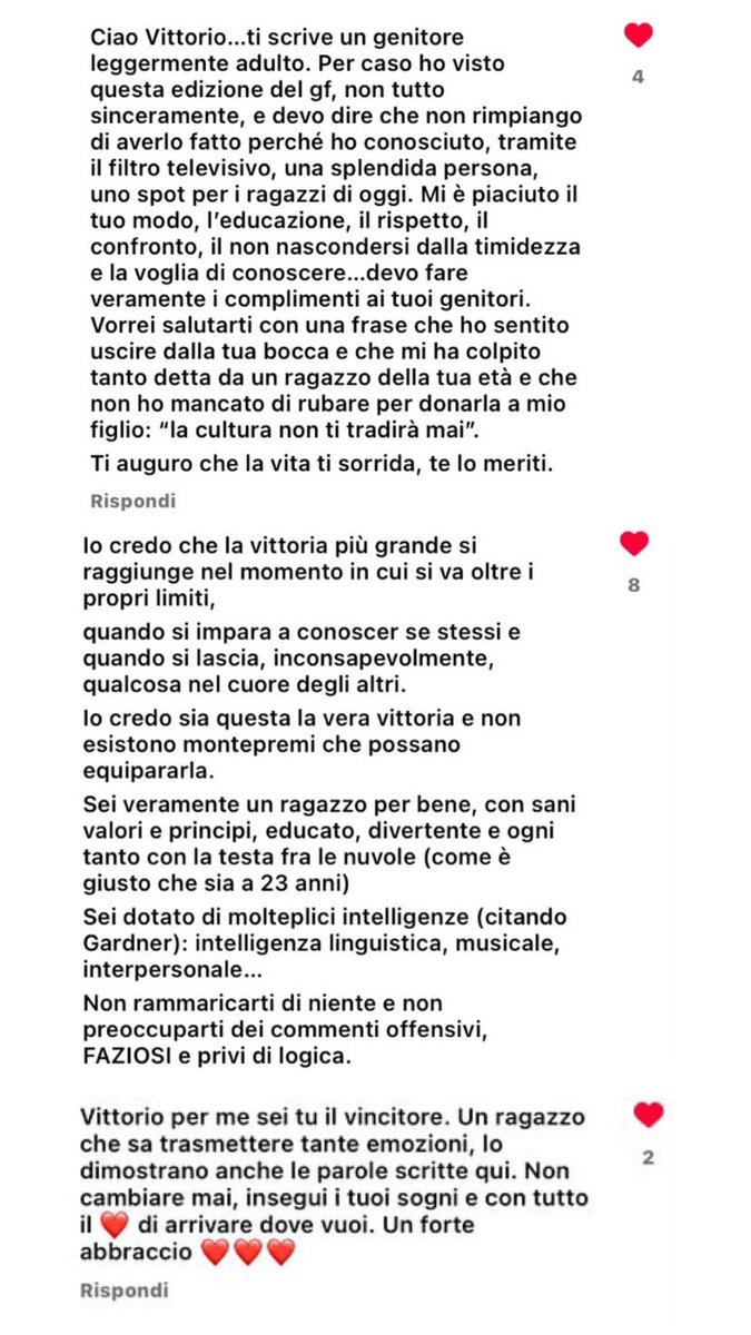 Io credo che la vittoria più grande sia entrare nel cuore delle persone ed essere un esempio

Questi commenti su Vitto mi hanno fatto piangere 🥲❤️#vittoriners #grandefratello
