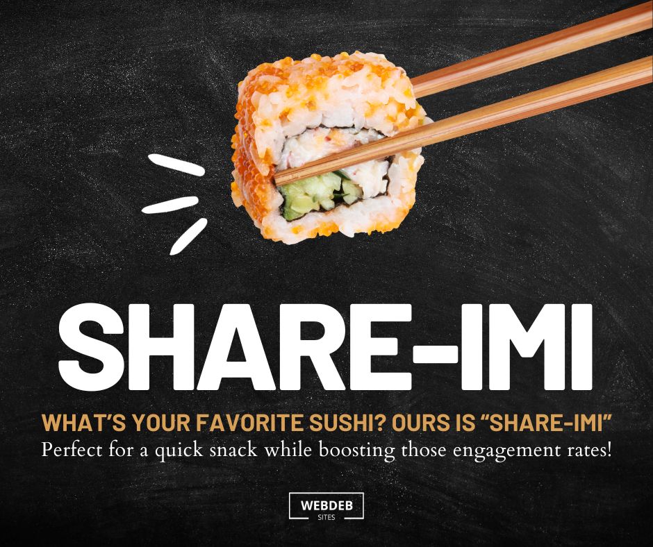 🍣 For all the digital marketers out there, what's your favorite kind of sushi? Ours is 'Share'imi — perfect for a quick snack while boosting those engagement rates! 🤣

#SocialMediaHumor #DigitalMarketingJokes