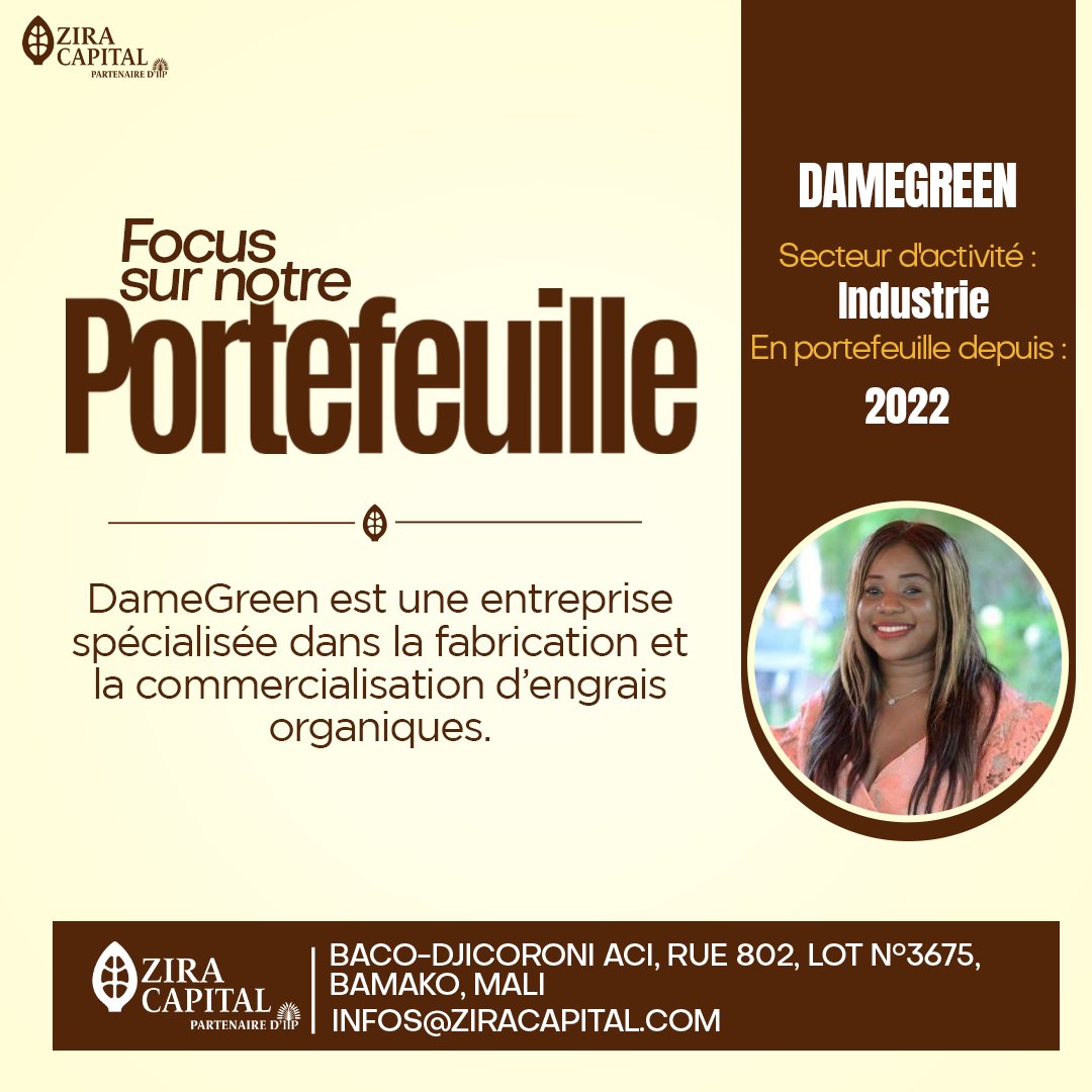 Focus sur Damegreen, spécialisée dans les engrais organiques, soutenue par Zira Capital pour son engagement en faveur de l'agriculture durable. Une entreprise innovante fertilisant son potentiel de croissance. 💼🚜

#DameGreen #AgricultureDurable #ZiraCapital #Innovation