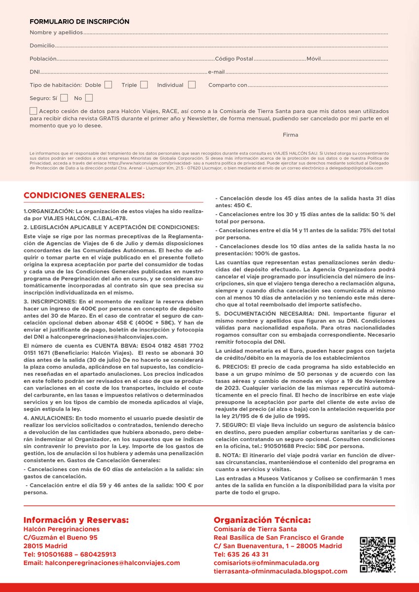 Para más información puedes escribirnos al correo peregrinacioneschallenge@gmail.com
También puedes informarte llamando al teléfono: (+34) 91 050 16 88 de la agencia de viajes “Halcón Viajes peregrinaciones”
