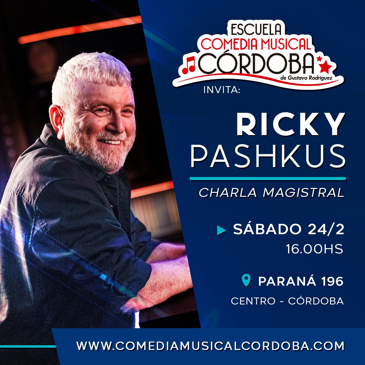 CBAMusical's tweet photo. ⭐️Este sábado! #RickyPashkus en #ComediaMusicalCordoba
🪘 Charla Magistral de Teatro Musical Cupos agotados!!
📌 Inscripciones abiertas 2024! Últimos lugares! Inicio marzo!
👉https://t.co/nHNfUe3GV0 https://t.co/Gx89SyJP8V