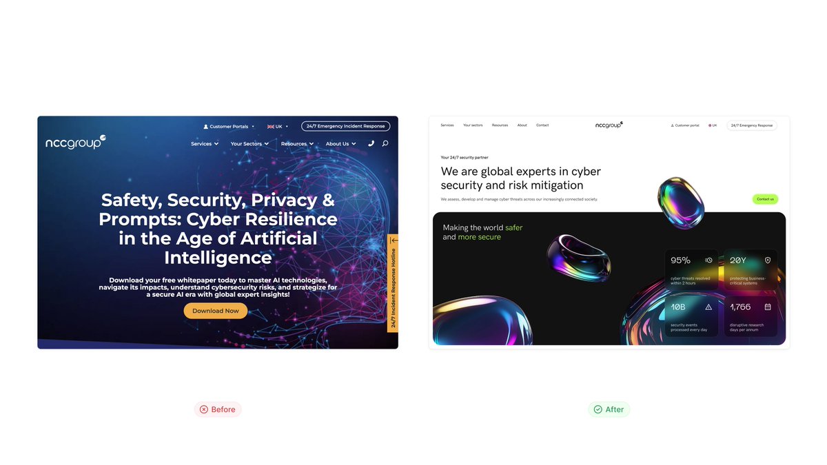 Day 004 → Before vs After 

Site: NCC Group

#daretoshare24 #buildinpublic #uidesign #ui #ux #webdesign #productdesign