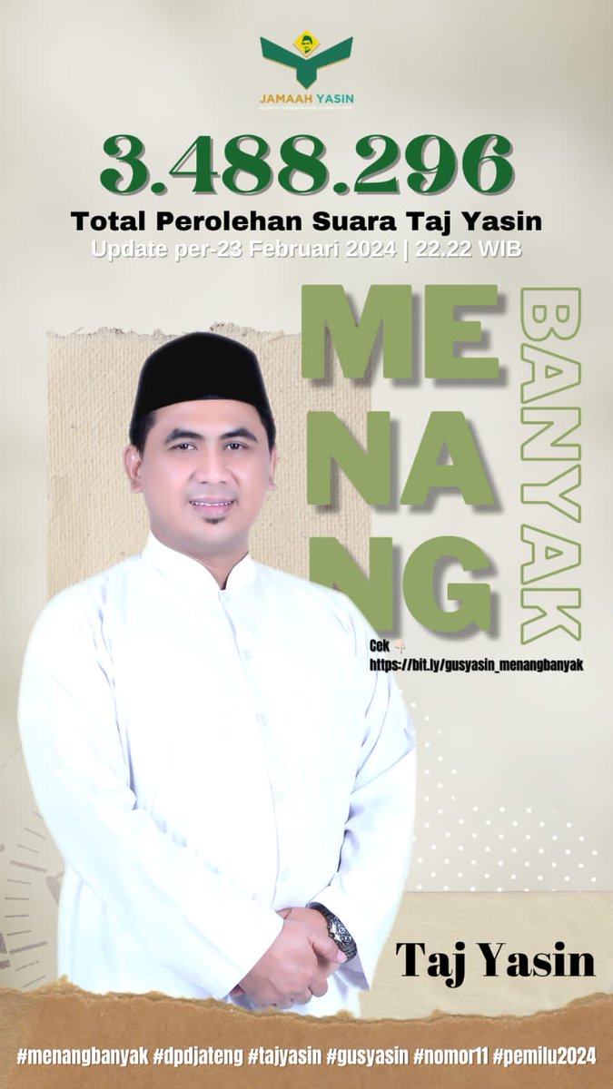 ibnuzeinkrajan's tweet photo. Jaga dan kawal suara gus @TajYasinMZ !!!
Jangan sampai kendor, Suara kita, suara kemenangan 
#gusyasin  #menangbanyak #dpdjateng #nomer11 #pemilu2024 https://t.co/Fxty8vHHHC