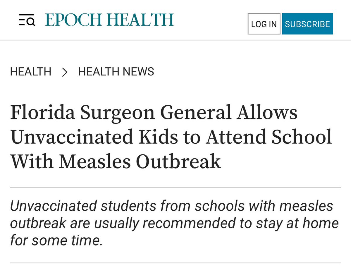 “Florida’s health department is allowing children unvaccinated against measles to attend a school where an outbreak has been registered, pointing out the high rate of immunity in the community. Six students from Florida’s Manatee Bay Elementary School, Weston, have contracted