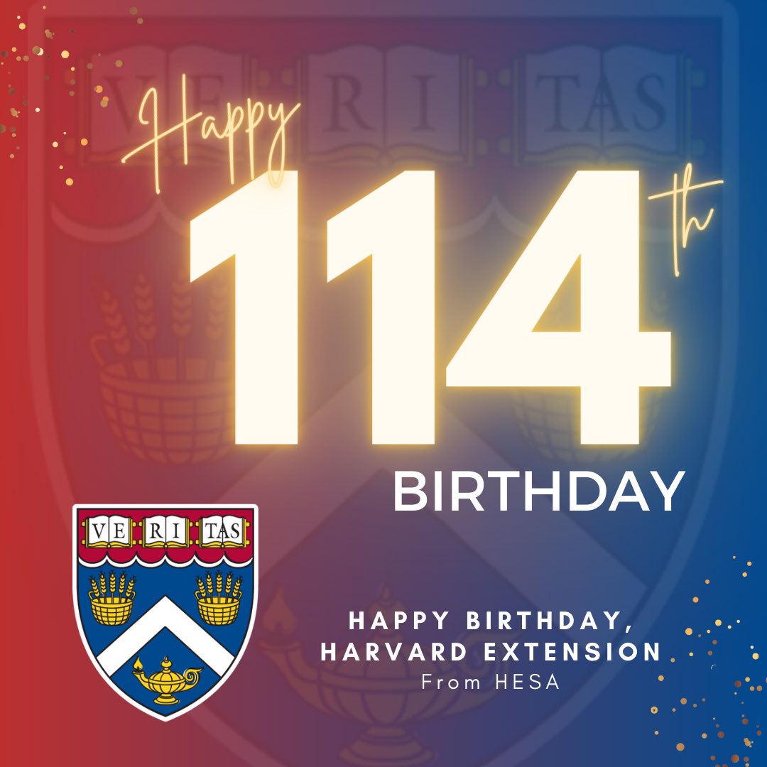 HarvardESA's tweet photo. Happy 114th Birthday @harvardextension !!! The HESA Board wishes everyone in the HES fam a very happy HES bday! 🎉🎉 From radio classrooms in the early days to nights in classrooms on campus and streaming around the world - we are Harvard. ❤️ 

#WeAreHarvard
#WeAreHES https://t.co/e1m9BW8JjU