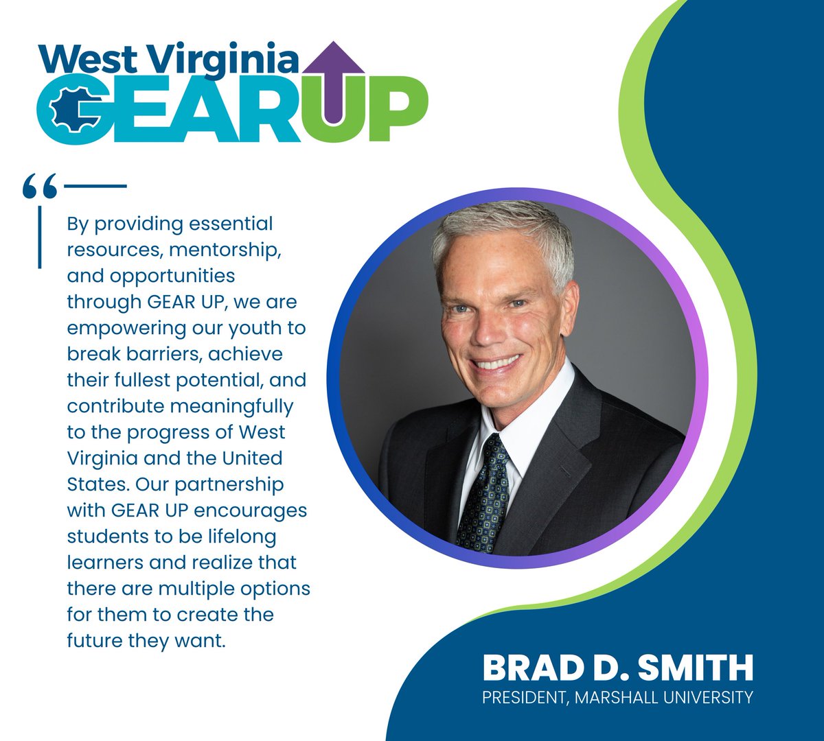 Marshall University is one of three official college partners for the WV GEAR UP project. Big thanks to <a href="/MarshalluPres/">President Brad D. Smith</a>, faculty, and staff for their unwavering dedication. Together, we’ll impact nearly 18,000 WV students. Thank you <a href="/marshallu/">Marshall University</a>! #gearupworks