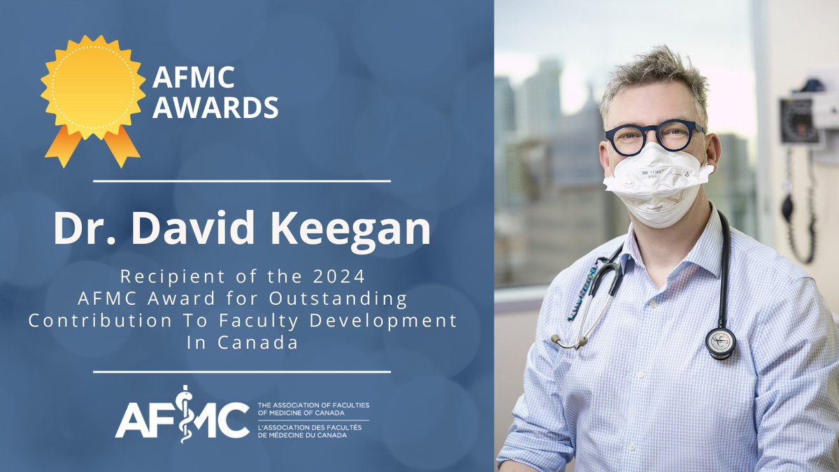 Dr. David Keegan is the 2024 recipient of the AFMC Award for Outstanding Contribution To Faculty Development In Canada. Congratulations, @drDavidKeegan! @UCalgaryMed #AFMCAwards Learn more: afmc.ca/awards/