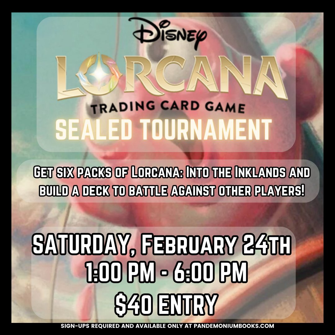 To celebrate the release of Into the Inklands, Pandemonium will be hosting a three-round sealed tournament! More information at the link below! pandemoniumbooks.com/products/lorca…