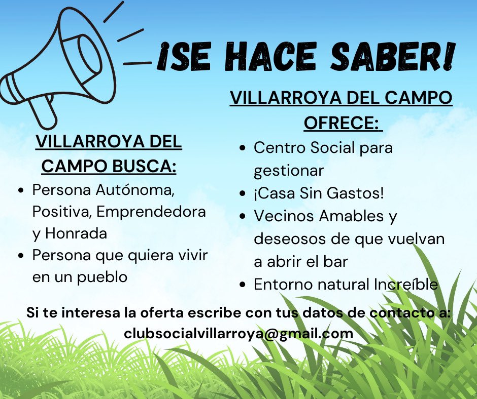 VillarroyaCampo's tweet photo. El Ayuntamiento de Villarroya del Campo busca persona/s para gestionar el Club Social del municipio.

Aquí tenéis la oferta👇👇👇👇

https://t.co/mWM1QSKDa7 https://t.co/aVxa3h9QQ9