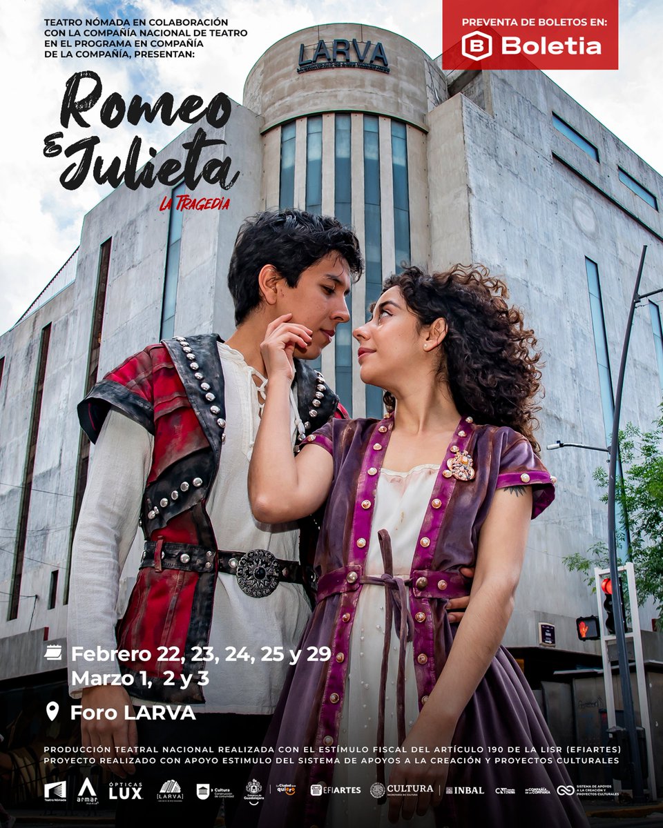 ¡No te pierdas esta oportunidad única de presenciar la emblemática obra de Shakespeare en su última temporada en nuestro foro Larva! 

Producción de <a href="/TeatroNomada/">Teatro Nómada</a> y la <a href="/CNTeatromx/">Compañía Nacional de Teatro</a>.  

Boletos disponibles en boletia.com