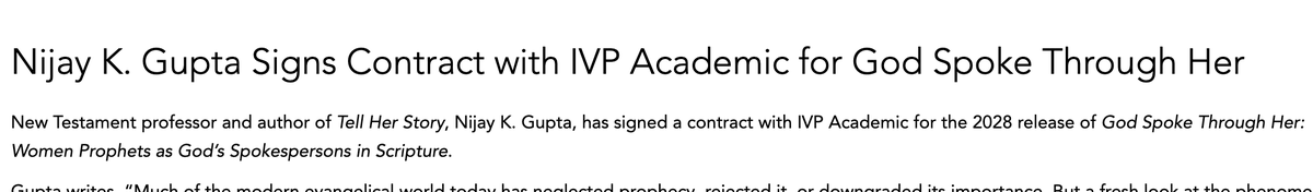 I'm excited to share the news that Tell Her Story is getting a sequel: "God Spoke Through Her: Women Prophets as God’s Spokespersons in Scripture" (working title)

READ MORE:
ivpress.com/press-releases…