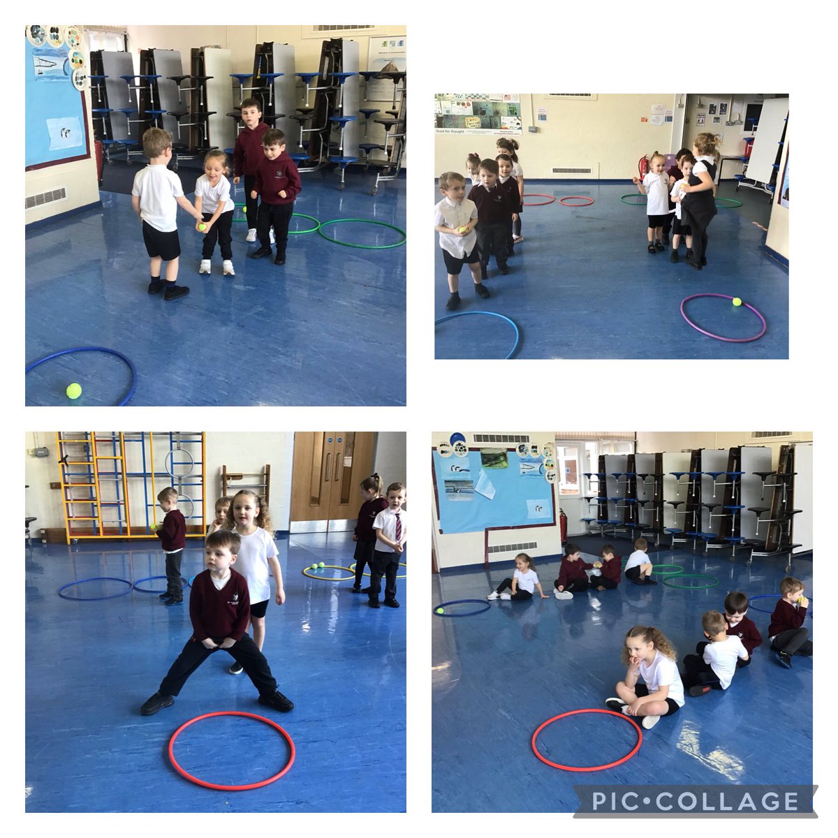 NormanPannellR's tweet photo. Reception had a great P.E lesson today. We played the hoop game for our warm up and practised different ways of moving around. Then, we had to work in groups to safely pass three balls to our hoops without dropping them. We added some extra challenges such as jumping! #NPPSPE https://t.co/9SaqGcpLFS