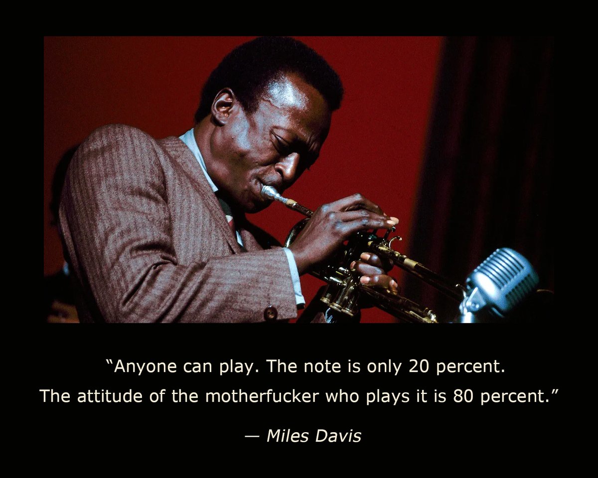 Friday #WisdomOfTheWeek I'm having a #MilesDavis moment. Everything he said about music can apply to acting. For example, he also said, “You have to play a long time to be able to play like yourself.” Ain't THAT the truth. loom.ly/9LOVgV8