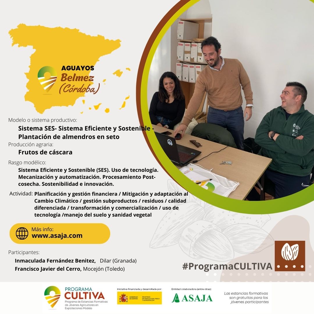 2 jóvenes agricultores participan en el #ProgramaCULTIVA en una explotación modelo pionera en la innovación y la sostenibilidad del cultivo del #almendro en 📍 #Bélmez (#Córdoba)

➕INFO:
👉ow.ly/mgj650QH3SY #Asaja
👉 ow.ly/Y3Aa50QH3T0 @mapagob
#ASAJAProgramaCULTIVA