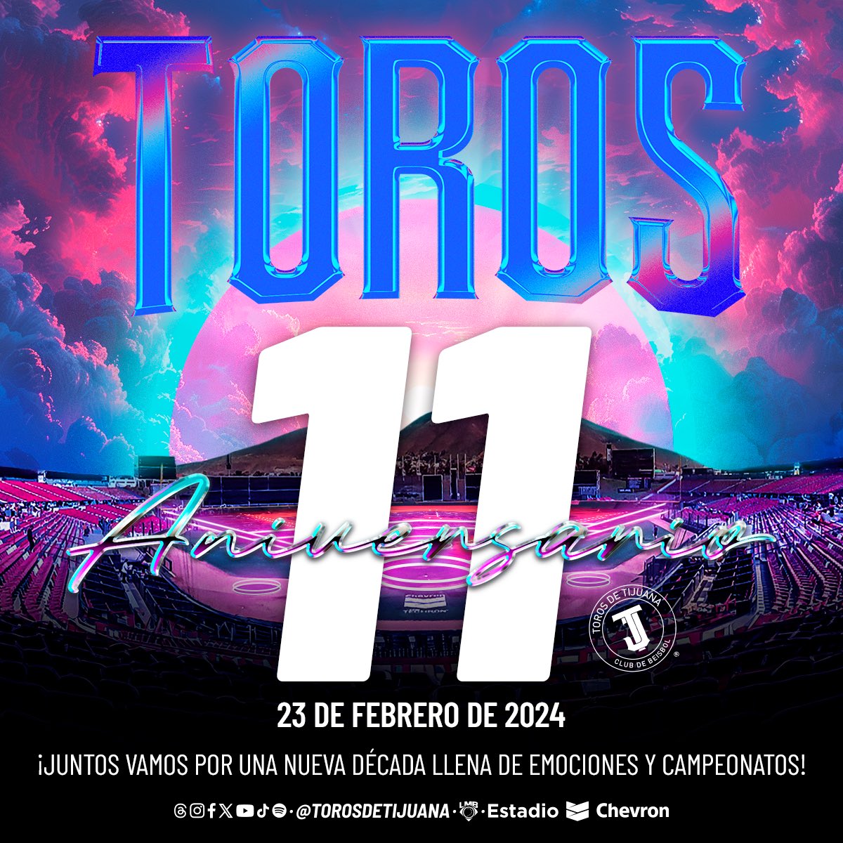 ¡Hoy nuestra organización cumple 11 años! 🎉 Juntos vamos por una nueva década llena de emociones y campeonatos🤩 #TorosAquí🐃♥️