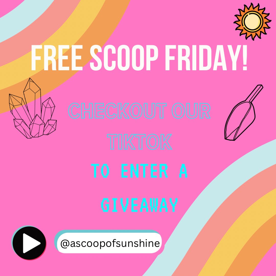 AScoopOfSun's tweet photo. Giveaway!! Happy Free Scoop Friday! Checkout our TikTok to enter! ☺️☀️💕 https://t.co/gjS3bKbuKs #giveaway #freecrystals https://t.co/K1Z1MaZNy7