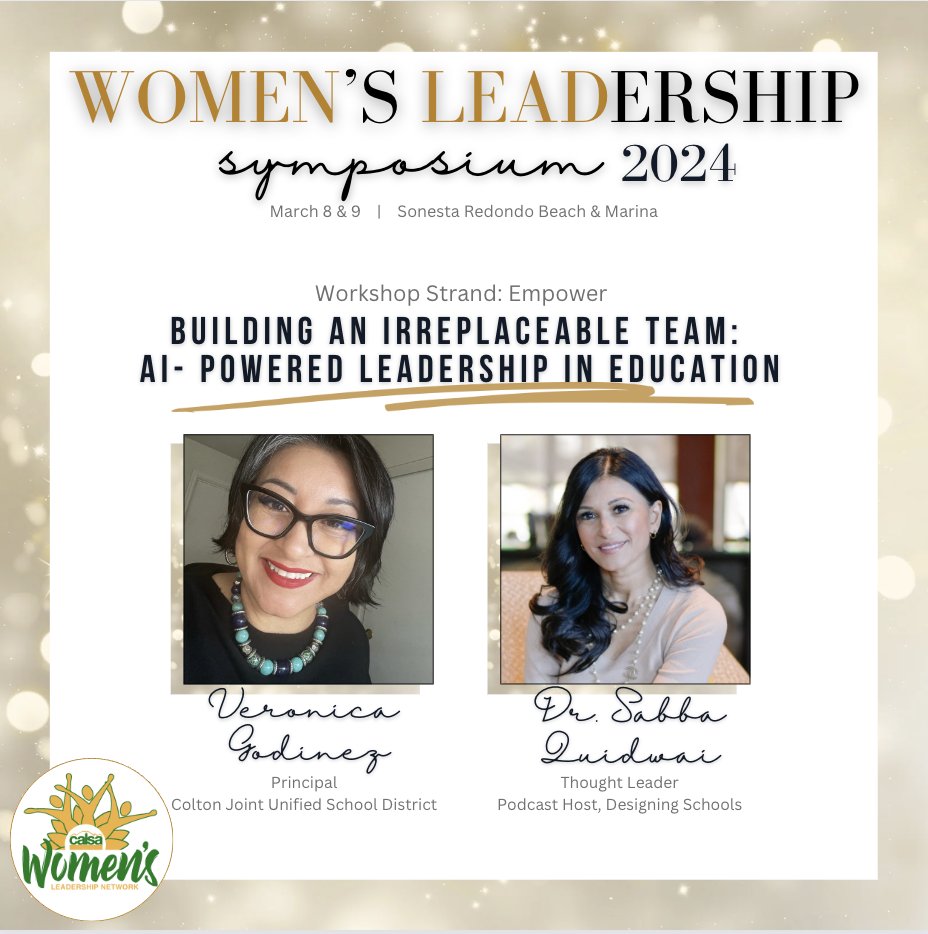 Join us for a #CALSAWLN2024 workshop led by dynamic duo, @ProfeMsVgodinez and @askMsQ. They'll be diving into the synergy of visionary leadership and cutting-edge artificial intelligence! RSVP Now💚 🔔Reminder: Hotel discount ends today!!! calsa.org/womens-leaders…