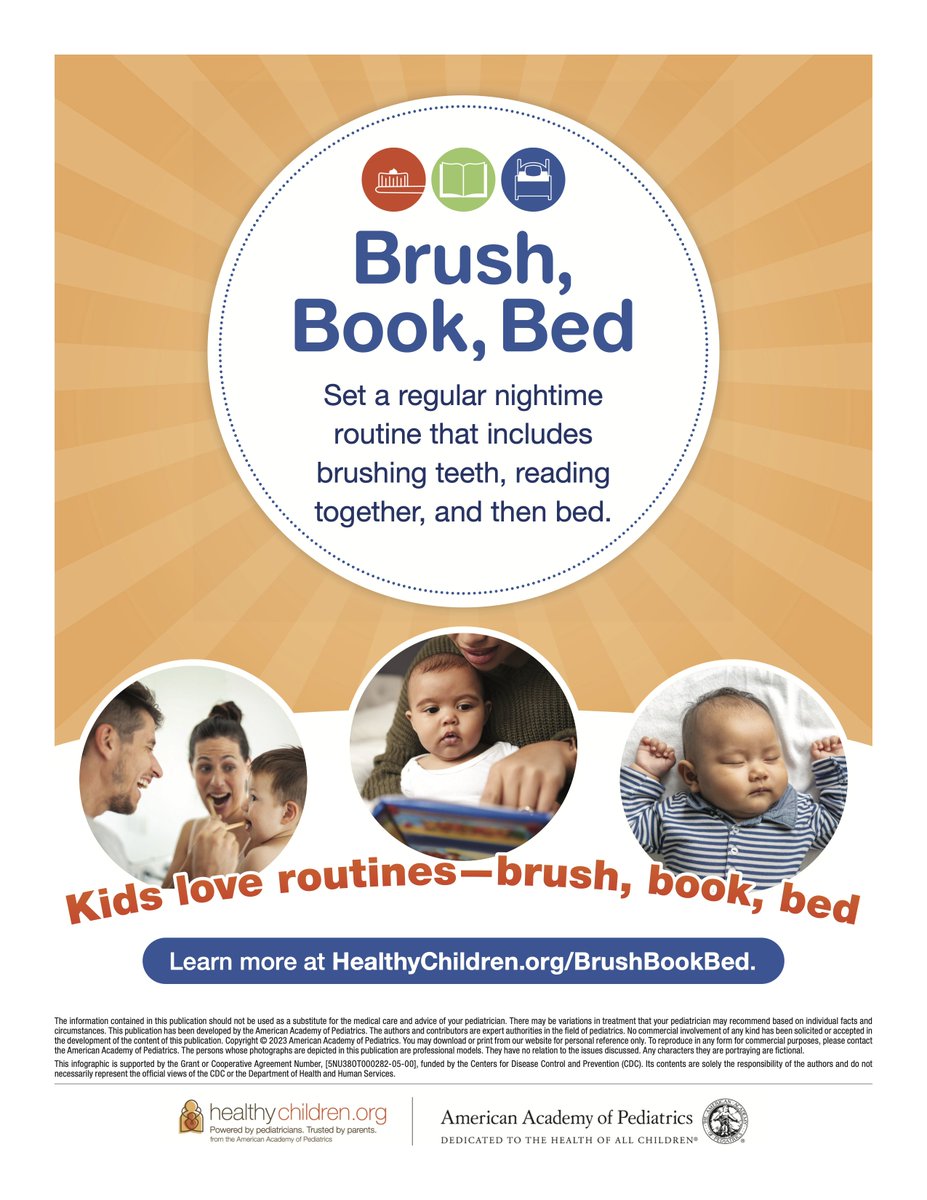 .@AmerAcadPeds 'Book, Bed” program is a simple ritual families can put into action at the end of the day. Visit HealthyChildren.org/BrushBookBed to explore tips and resources to get started. #ChildrensDentalHealthMonth #BedtimeRoutines