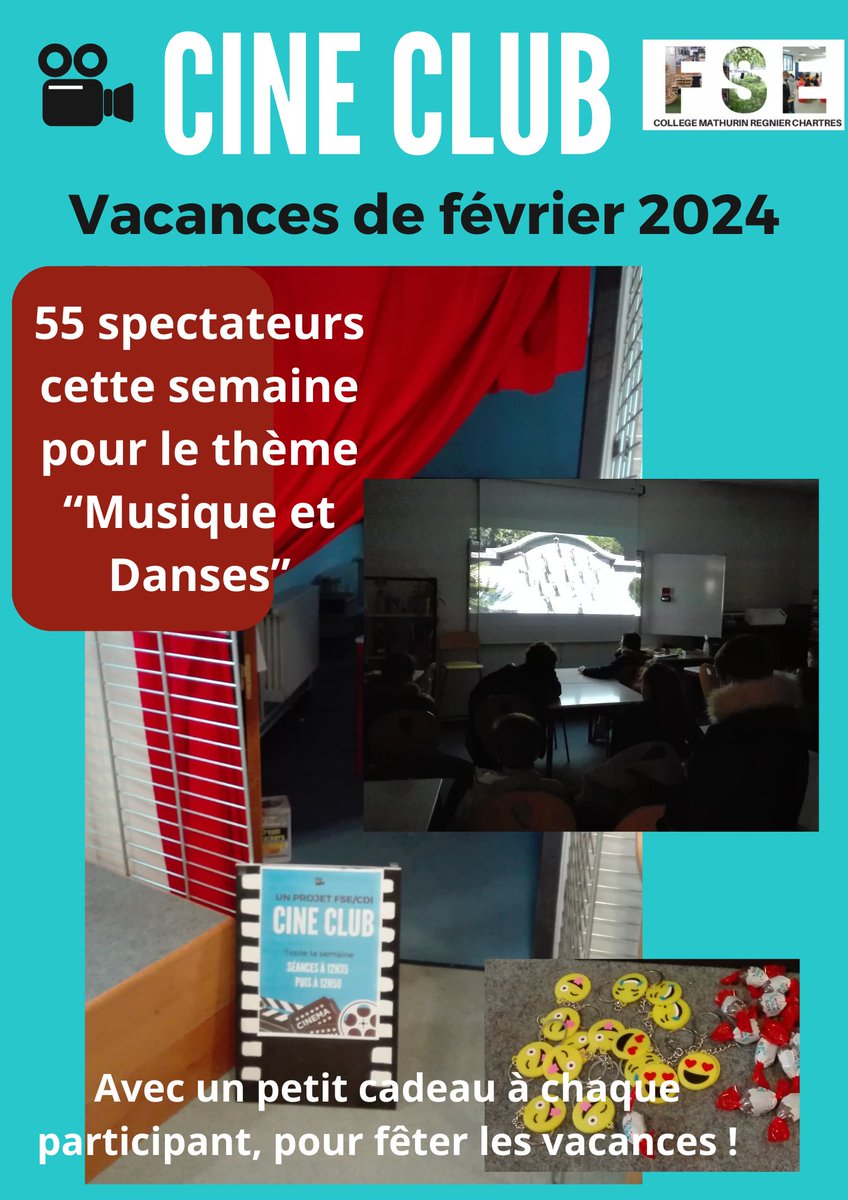 CDIMathurin's tweet photo. Semaine sous le signe du cinéma !
Le CDI a accueilli cette semaine le Ciné Club🎬 et les classes de 5ème ont ouvert en avant-première la  "Fête du court métrage" qui aura lieu en mars.
RDV à la rentrée pour les infos sur cette Fête. D'ici là, bonnes vacances ! https://t.co/gPtWsvtaXT