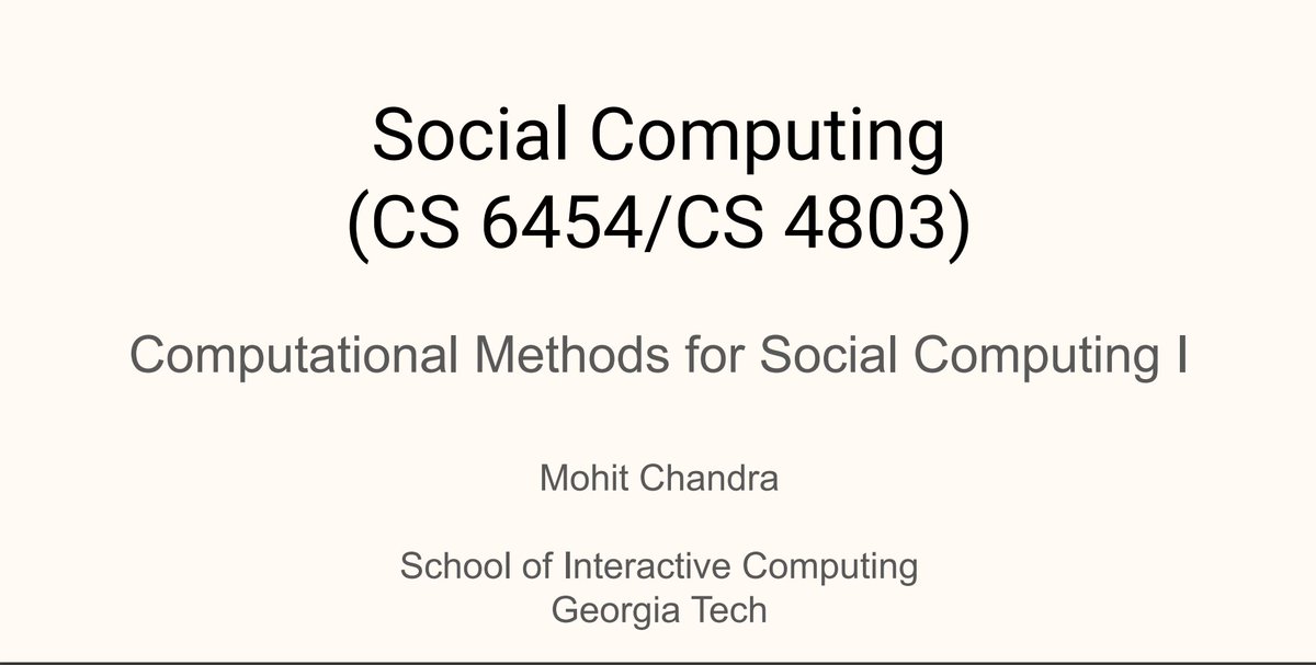Mohit Chandra (@mohit__30) on Twitter photo Opportunity to mentor students is one of the reasons why I switched from industry to academia. Recently, I gave a guest lecture in <a href="/munmun10/">Munmun De Choudhury, PhD</a>'s Social Computing course at <a href="/GeorgiaTech/">Georgia Tech</a>
I talked about practical approaches to applying comp. methods in Social Comp. Key Takeaways 🧵👇🏼 Opportunity to mentor students is one of the reasons why I switched from industry to academia. Recently, I gave a guest lecture in <a href="/munmun10/">Munmun De Choudhury, PhD</a>'s Social Computing course at <a href="/GeorgiaTech/">Georgia Tech</a>
I talked about practical approaches to applying comp. methods in Social Comp. Key Takeaways 🧵👇🏼