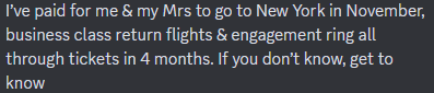 MMultiverses's tweet photo. One of our members is able to fly to New York, Business class and purchase an engagement ring all in the span of 4 months. 

What is stopping you from being able to do what you want. Millionaires Multiverse is the key to freedom. 

Unlock your full potential.
https://t.co/E8CP2miRbl