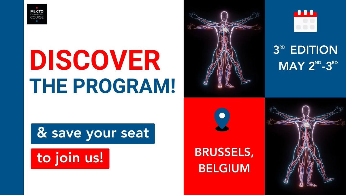 🔍 #MLCTOENDO2024 - The scientific program is available!

Explore the program of this 3rd edition taking place in Brussels from May 2nd to 3rd, 2024 ➡ swll.to/MLCTOENDO2024-… 

You don’t want to miss this event! ➡ swll.to/register-MLEND…

#endovascular #vascular #CTO #PCI
