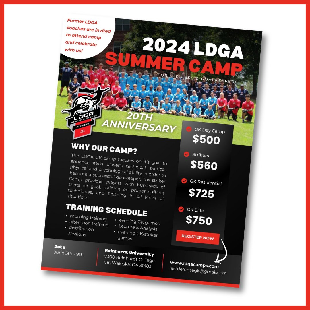 LastDefenseGK's tweet photo. At LDGA, we get excited to announce our camps. But especially... anniversary camps! This year, LDGA is celebrating its 20th anniversary and we want you all to join us.

Registration is open and we can't wait to see you out there! Register at https://t.co/aVoskteCBn https://t.co/rYEccupeUi
