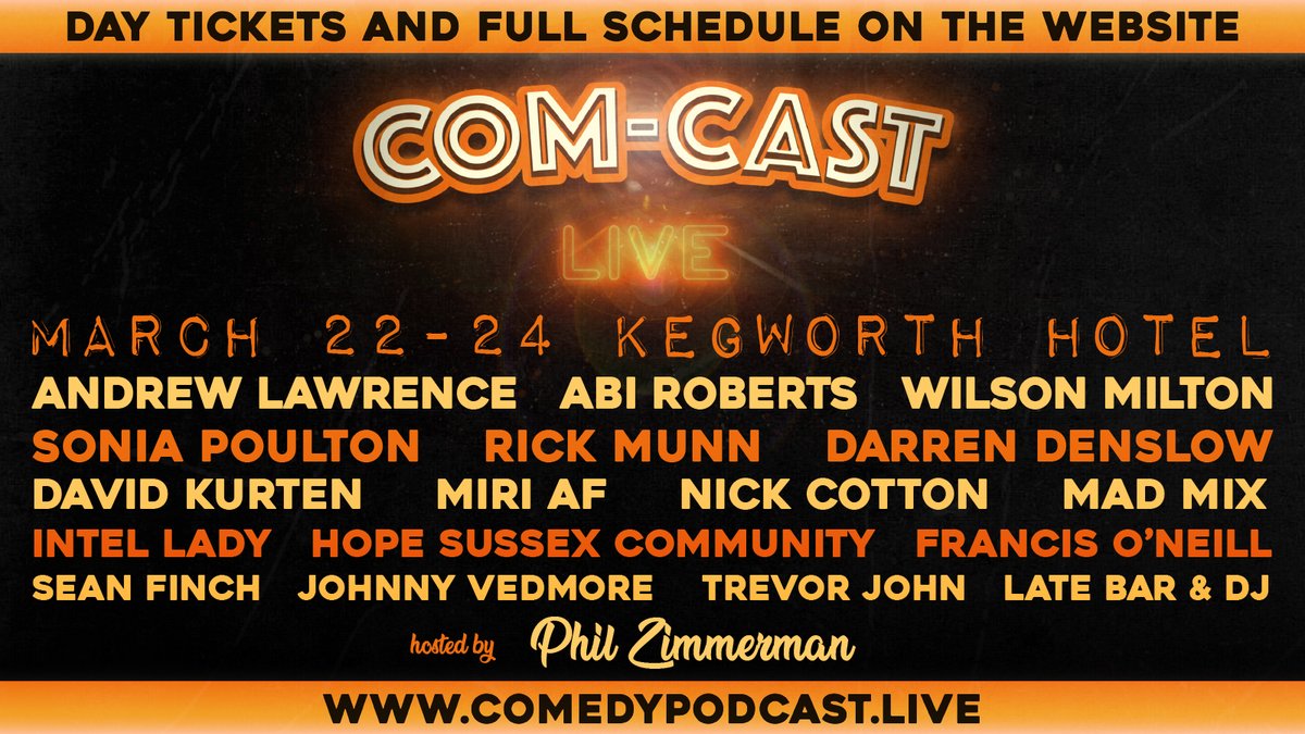 PushbackAV's tweet image. Day tickets are now available with the full schedule on the website. 

comedypodcast.live

In other news the good folk from @HopeSussex will be joining us for a chat on the Saturday 🙌.

@CharlotteEmmaUK @SmithTarquin @abiroberts @wilsonstandup @SoniaPoulton @noreward_norisk…