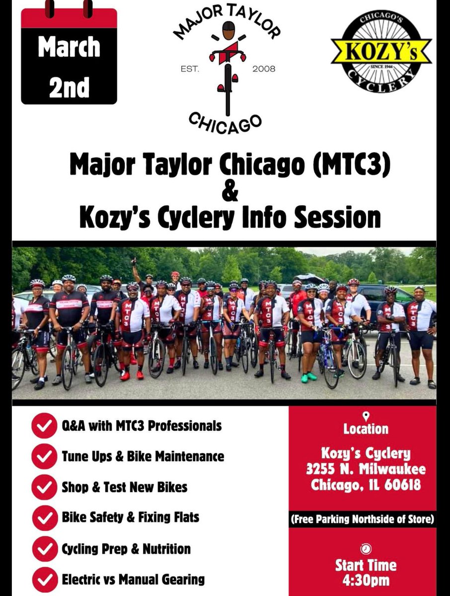 The 2024 season is quickly approaching! Join us on March 2nd, as we team up with Kozy’s to deliver a very informative session regarding bike maintenance, safety , nutrition and all topics regarding road cycling. See you there! #AllIn @KozysCyclery