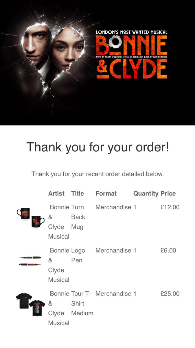 Barrowgang1102's tweet photo. I may not being going to see the @Bonnie_clydeLDN tour, but I will always have me some Bonnie and Clyde theme merch!!! https://t.co/5LyVKy3Bei