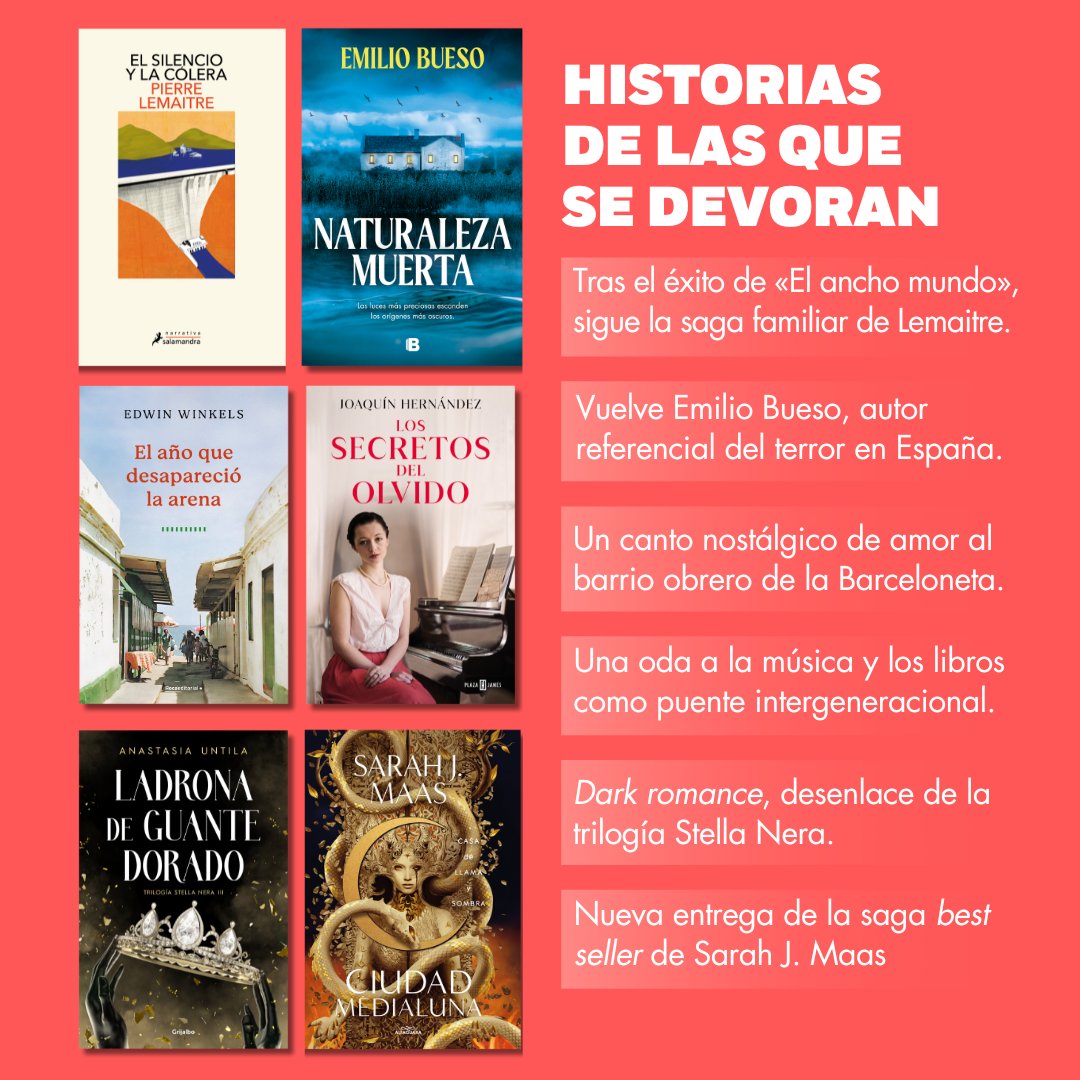 Penguin España 🐧📚 (@penguinlibros) on Twitter photo #NovedadesPenguin:
👉«El silencio y la cólera» de Pierre Lemaitre
👉«Naturaleza muerta» de <a href="/e_bueso/">Emilio Bueso</a>
👉«El año que desapareció la arena» de <a href="/edwinwinkels/">edwin winkels</a>
👉«Los secretos del olvido» de <a href="/joaqhc/">Joaquín Hernández</a>
👉«Ladrona de guante dorado» de <a href="/anauntila_/">anastasia</a>
👉Ciudad Medialuna 3, de <a href="/SJMaas/">Sarah J. Maas</a> #NovedadesPenguin:
👉«El silencio y la cólera» de Pierre Lemaitre
👉«Naturaleza muerta» de <a href="/e_bueso/">Emilio Bueso</a>
👉«El año que desapareció la arena» de <a href="/edwinwinkels/">edwin winkels</a>
👉«Los secretos del olvido» de <a href="/joaqhc/">Joaquín Hernández</a>
👉«Ladrona de guante dorado» de <a href="/anauntila_/">anastasia</a>
👉Ciudad Medialuna 3, de <a href="/SJMaas/">Sarah J. Maas</a>