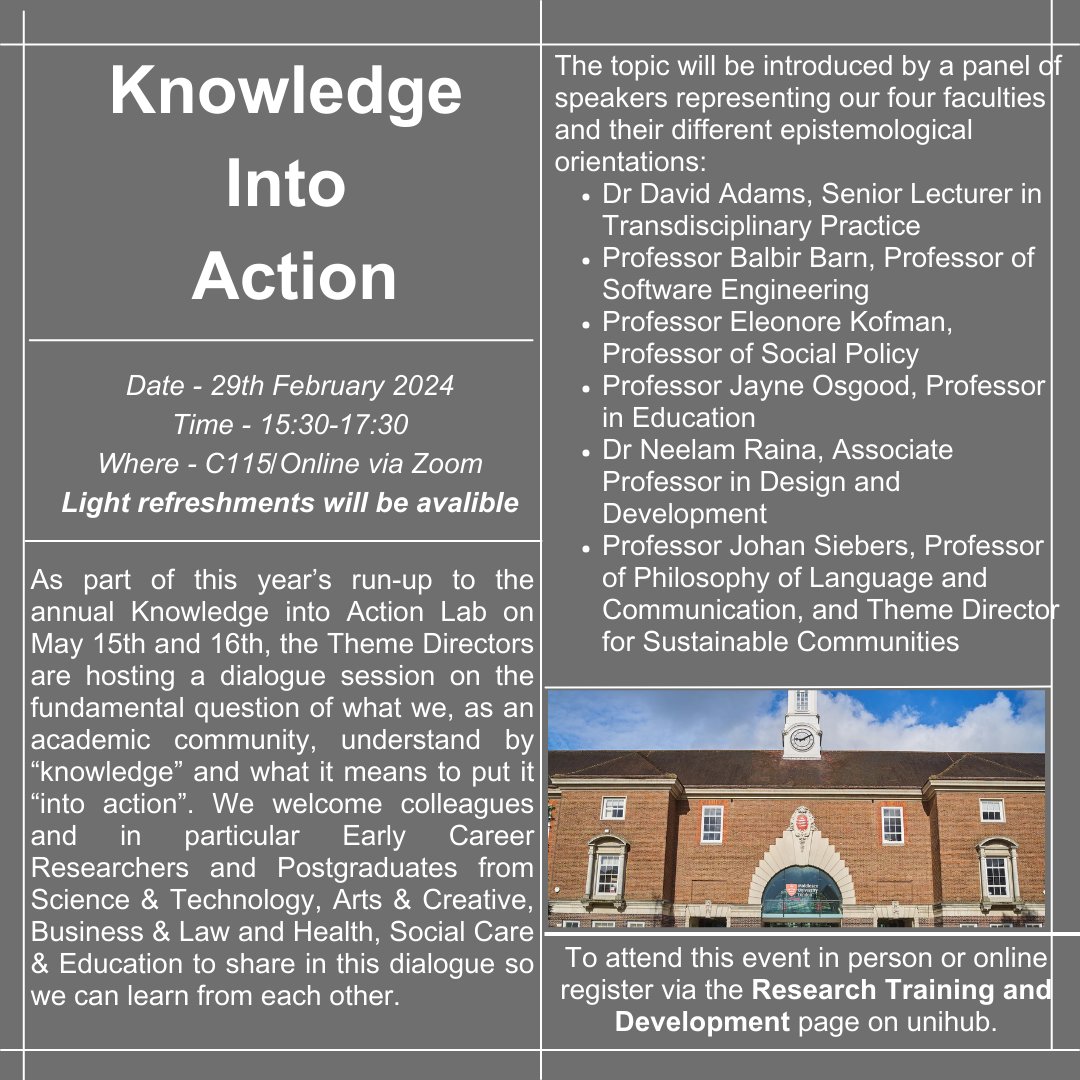 Knowledge Into Action - Tuesday 27 February, 15:30-17:30 @MiddlesexUni @ProfBalbirBarn @JayneOsgood @neelamraina @doctaspes