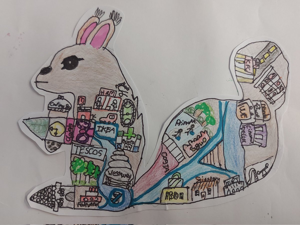 Inspired by the work of @AndyCouncil, my lovely Y5's used their drawing and geographical skills to create their own piece for our local area. Really interesting to see how they interpreted their local area 🔎🌎 #primarygeography #primaryart