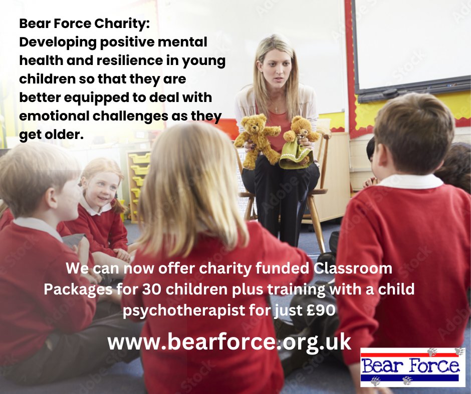 #children #childrensmentalhealth #mentalhealth #school #primaryschool #teacher #psychotherapist #happychildren #childrensbook #classroom #teddybear #helpchildren

Please contact Enquiries@bearforce.org.uk for further information.