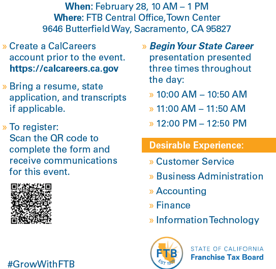 Don't miss FTB's Career Expo on February 28 from 10 am – 1 pm. Register now! bit.ly/49Min2V